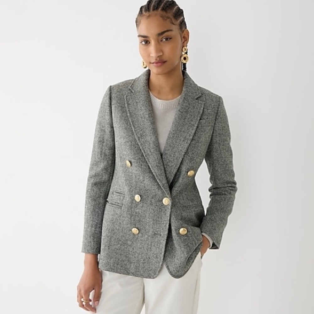 J Crew Bristol Blazer Jacket in Graphite Herringbone Wool Women's Size 0 - Picture 3 of 10